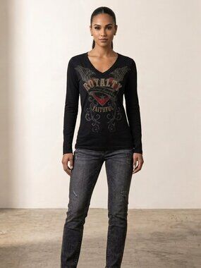 Cotty On Y2K Grunge Embellished Royalty Long Sleeve Top L
